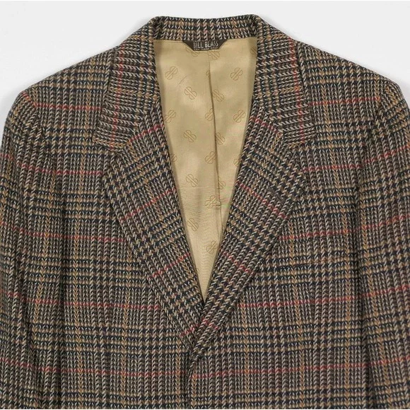 VTG Bill Blass Signature 38S Tweed Gun Club Check Sport Coat Men's 1980s 90s USA